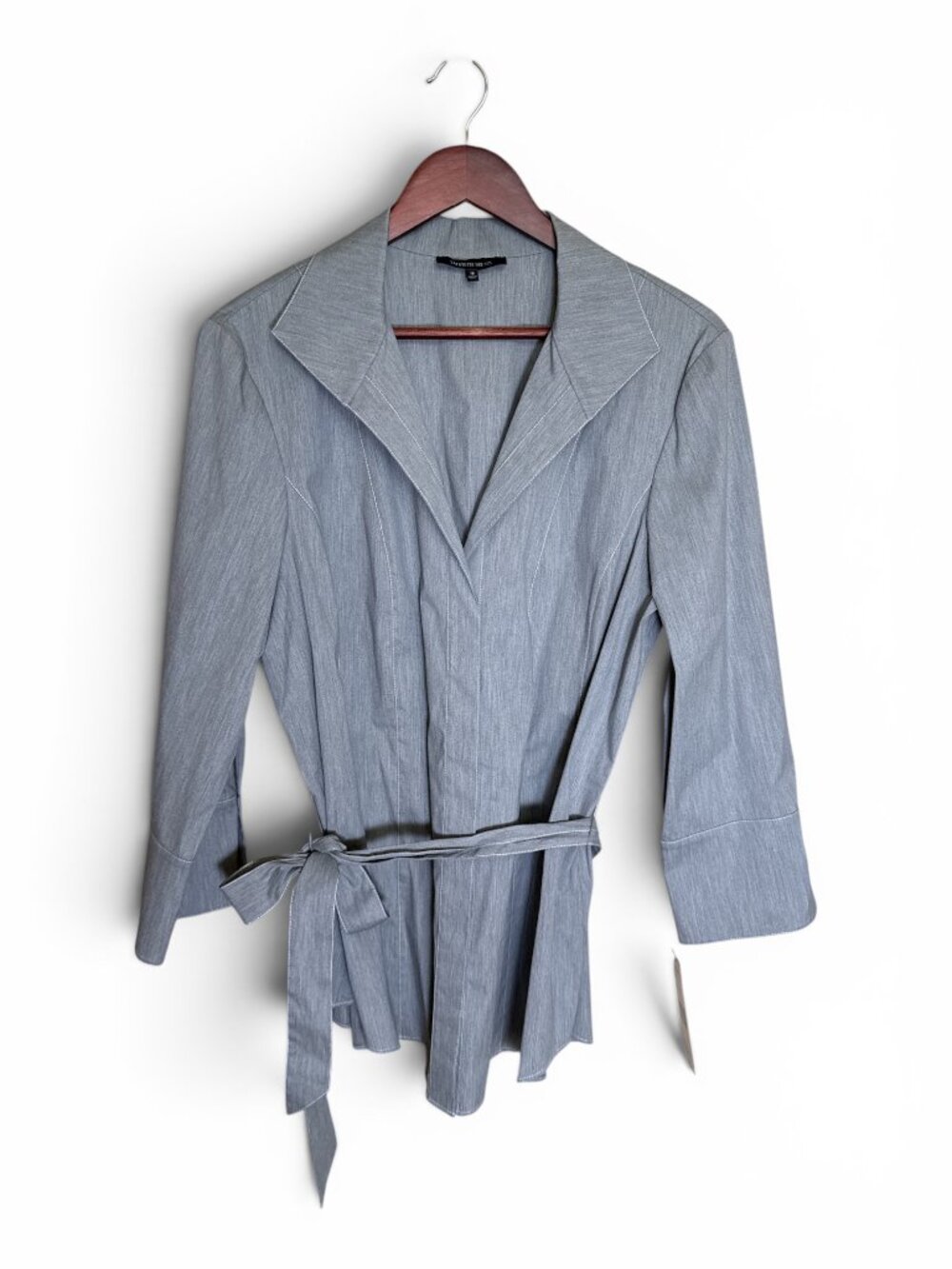 NWT- Lafayette 148 New York Grey Structured Wrap Jacket, Size 16